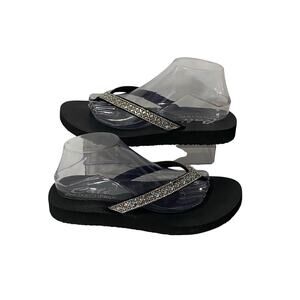 CALI Skechers Meditation Evening Shine Flip Flops 10 Black Rhinestone Yoga Foam